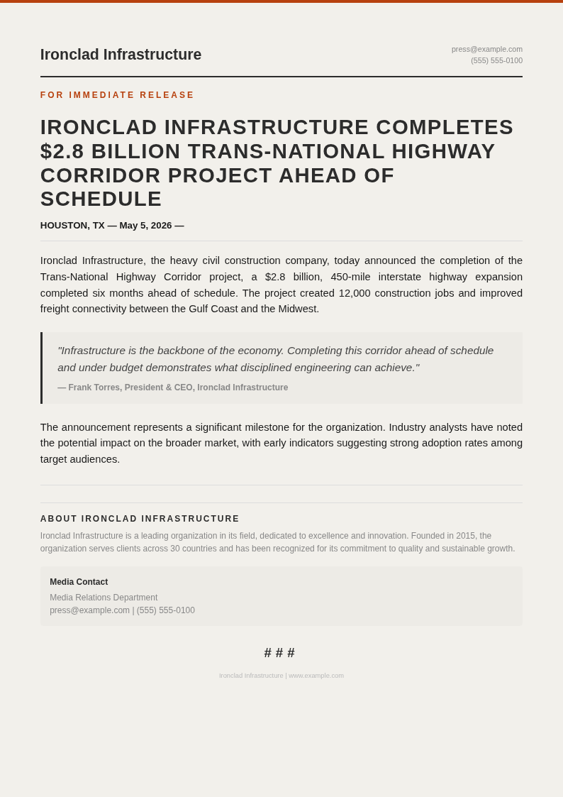 Industrial Raw Press Release